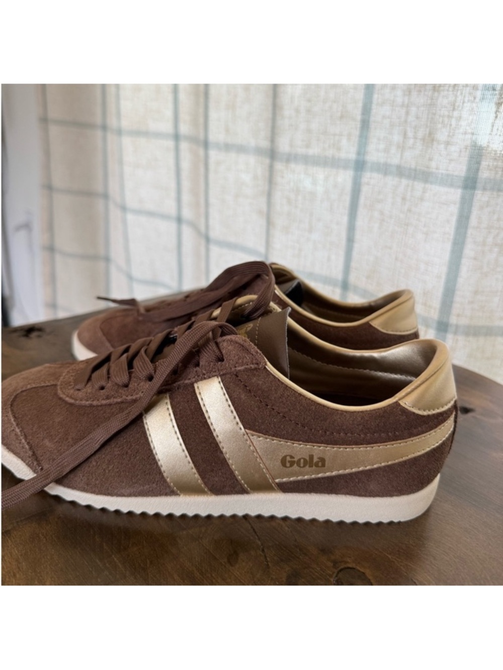 Gola Chocolate Brown Suede Sneakers with Metallic Gold Stripes